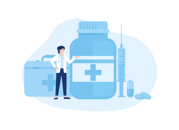 A Doctor And Medicine Trending Concept Flat Illustration Illustration