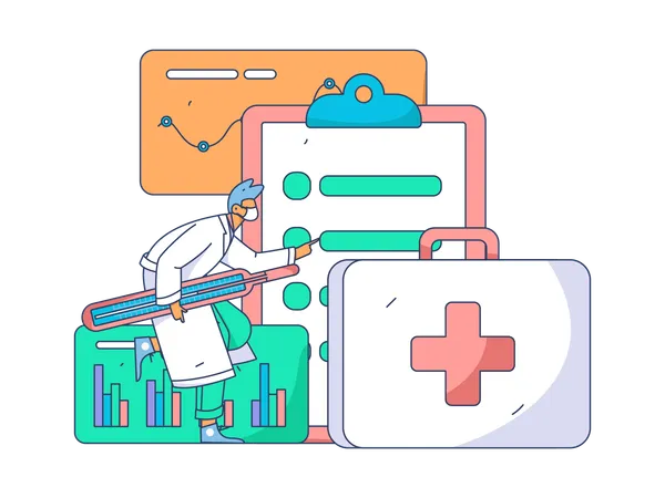 Doctor giving medicine on laptop  Illustration