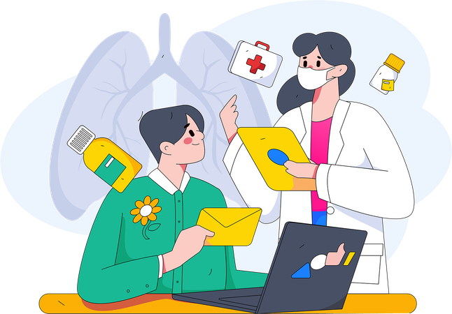 Doctor giving medicine via mail  Illustration
