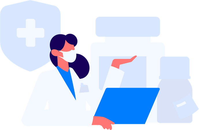 医師が郵便で薬を渡す  イラスト