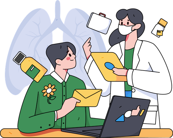 Doctor giving medicine via mail  Illustration