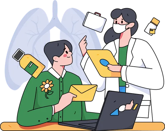 Doctor giving medicine via mail  Illustration