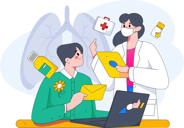 Doctor giving medicine via mail  Illustration