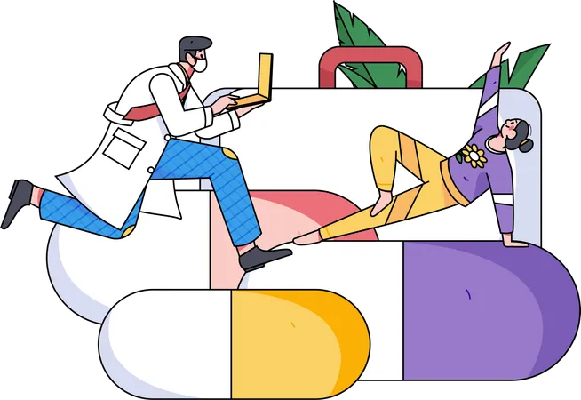 Doctor giving medicine while giving advise for physical exercise  Illustration