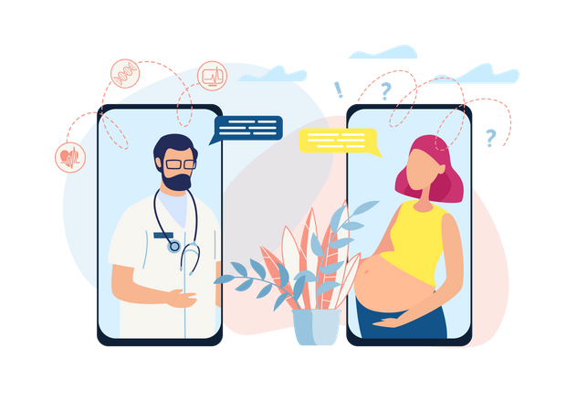 Doctor giving online Consultation to pregnant lady Illustration