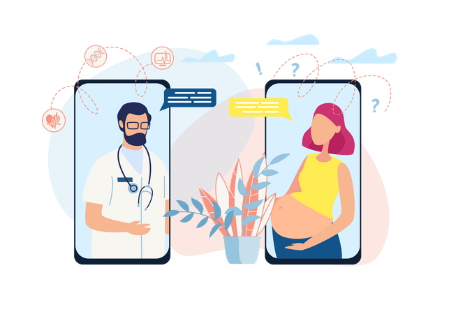 Doctor giving online Consultation to pregnant lady  Illustration