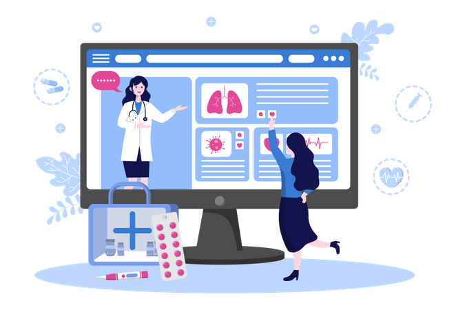 Doctor giving online prescription to patient Illustration