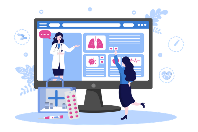 Doctor giving online prescription to patient  Illustration