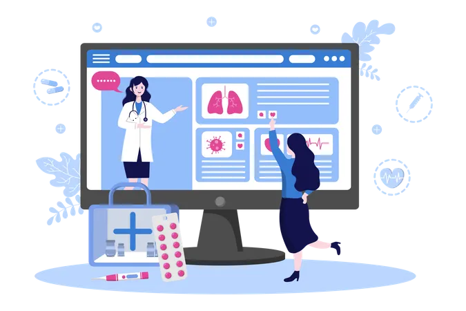 Doctor giving online prescription to patient  Illustration