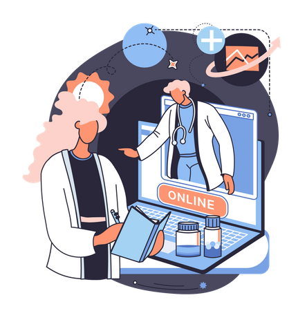 Doctor giving prescription online  Illustration