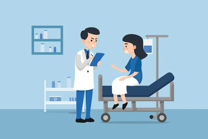 Doctor giving suggestion and patient report to sick woman  Illustration
