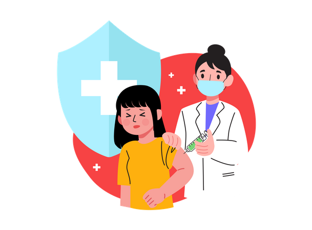 Doctor giving vaccine to girl Illustration