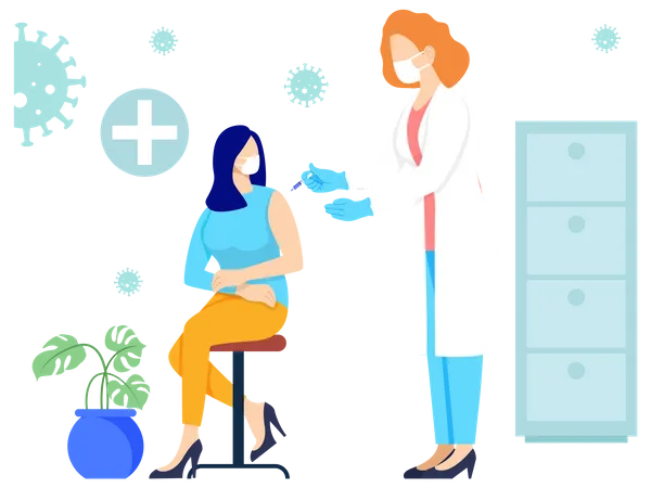 Doctor giving vaccine to girl  Illustration