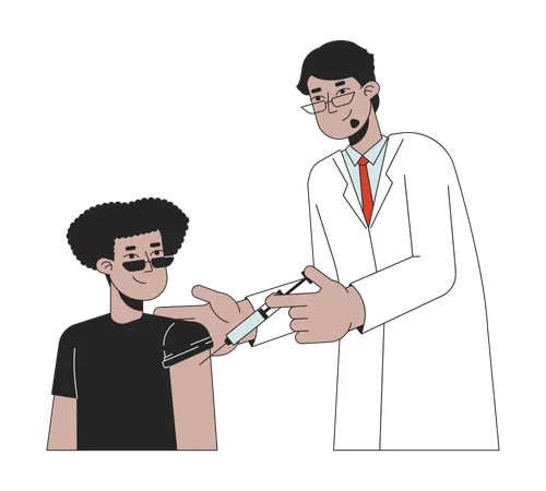 Latino Student Immunization Male Doctor 2 D Linear Cartoon Characters Hispanic Boy Getting Flu Shot Isolated Line Vector People White Background Vaccine Inoculation Color Flat Spot Illustration Illustration