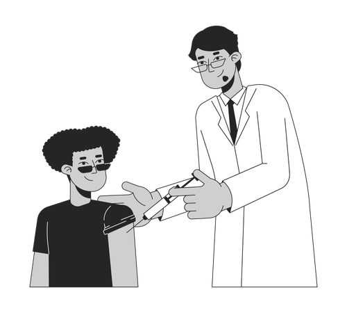 Doctor giving vaccine to man  Illustration