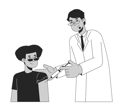 Doctor giving vaccine to man  Illustration