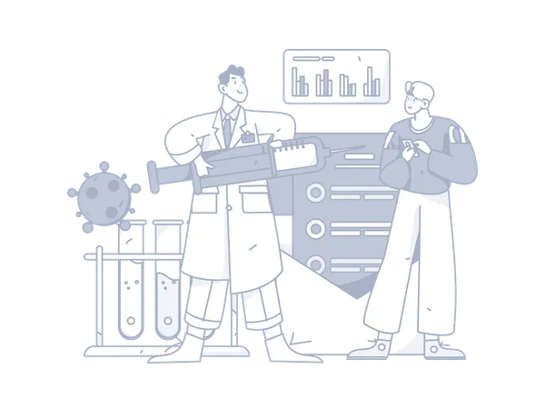 Doctor giving vaccine to man while doing vaccine testing  Illustration