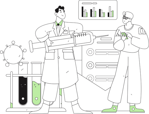 Doctor giving vaccine to man while doing vaccine testing  Illustration