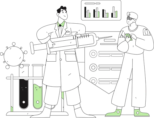 Doctor giving vaccine to man while doing vaccine testing  Illustration
