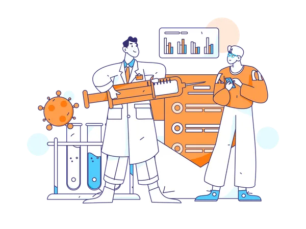 Doctor giving vaccine to man while doing vaccine testing  Illustration