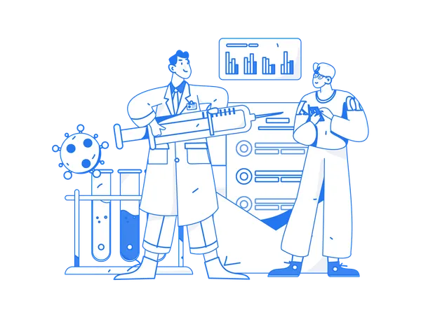 Doctor giving vaccine to man while doing vaccine testing  Illustration