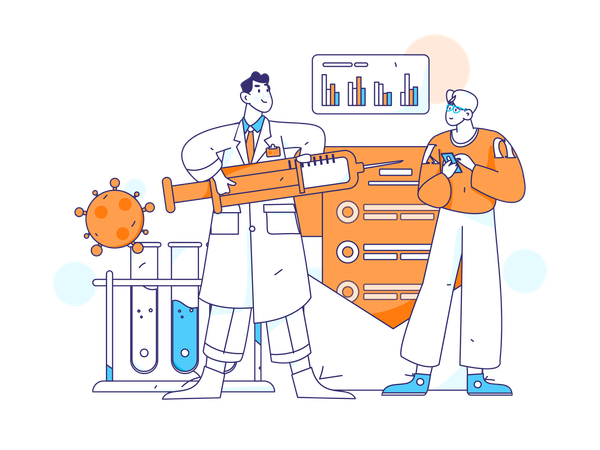 Doctor giving vaccine to man while doing vaccine testing  Illustration