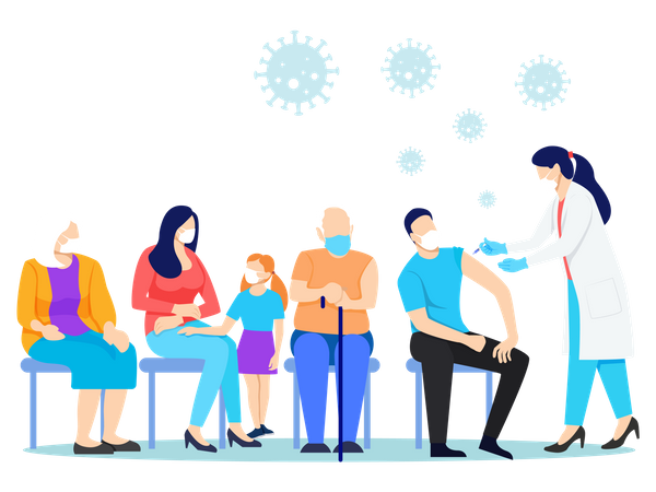 Doctor giving vaccine to people  Illustration