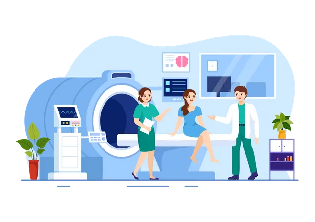 Doctor guiding patient about MRI scan  Illustration