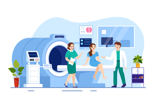 Doctor guiding patient about MRI scan  Illustration