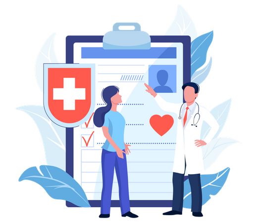 Doctor guiding patient regarding health insurance  Illustration