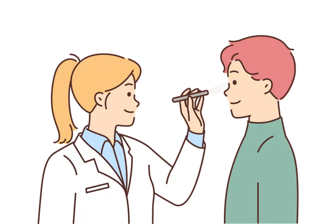 Doctor haciendo chequeo de la vista  Ilustración