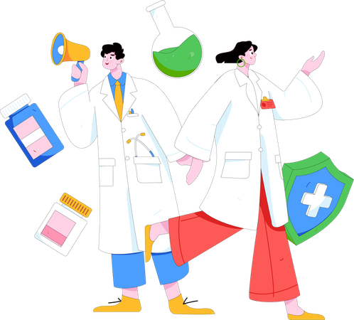 Doctor haciendo marketing médico  Ilustración