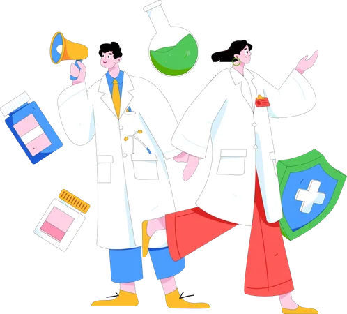 Doctor haciendo marketing médico  Ilustración