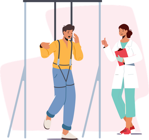 Doctor help patient to stand after injury  Illustration