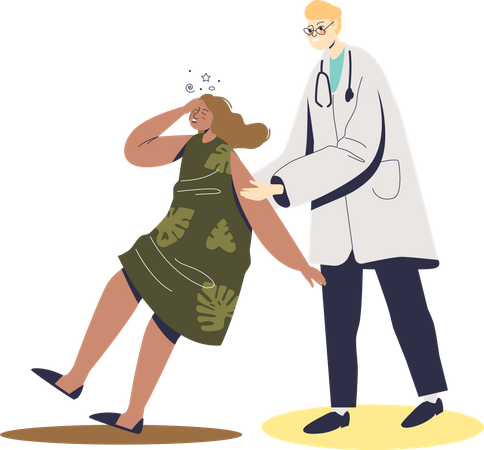 Doctor helping fainting woman  Illustration