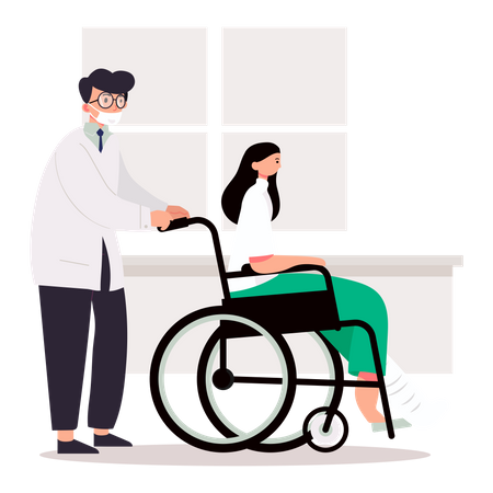 Doctor helping handicapped woman  Illustration