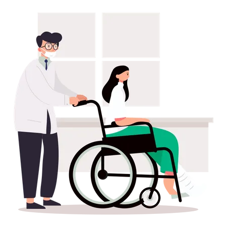 Doctor helping handicapped woman  Illustration