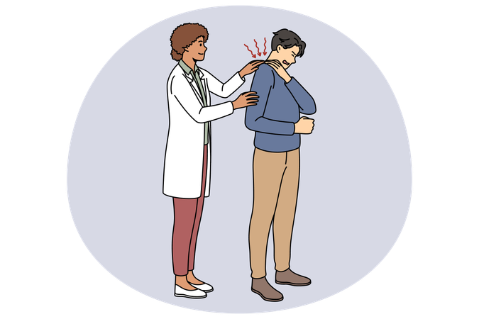 Doctor helping male patient with backache  Illustration