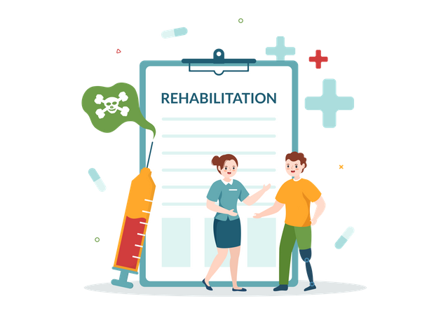Doctor Helping Patient in Rehabilitation  Illustration