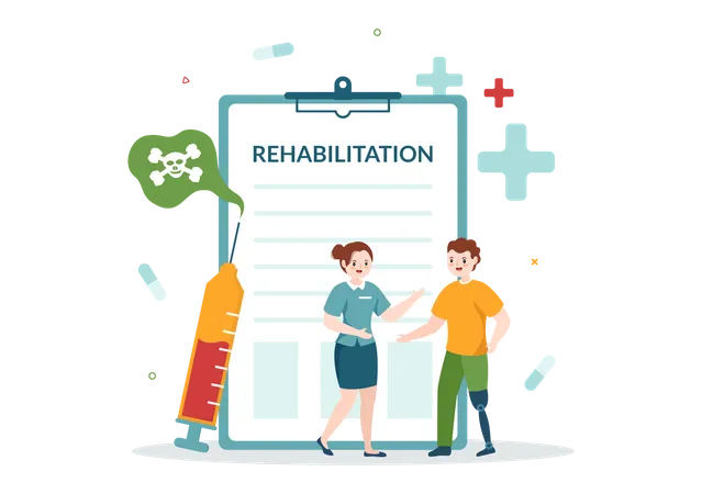 Doctor Helping Patient in Rehabilitation  Illustration