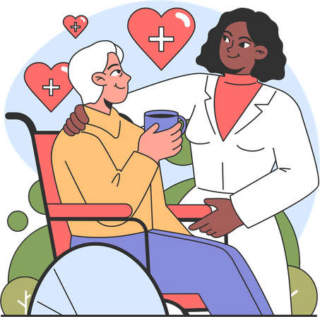 Doctor helps disabled person  Illustration