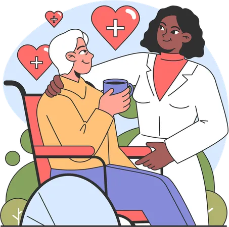 Doctor helps disabled person  Illustration