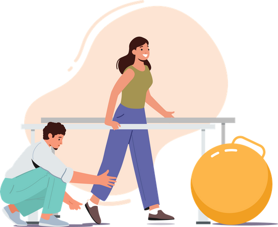Doctor helps patient to walk after injury  Illustration
