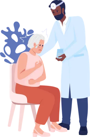 Doctor Helps Senior Woman Semi Flat Color Vector Characters Posing Figure Full Body People On White Heart Attack Simple Cartoon Style Illustration For Web Graphic Design And Animation Illustration
