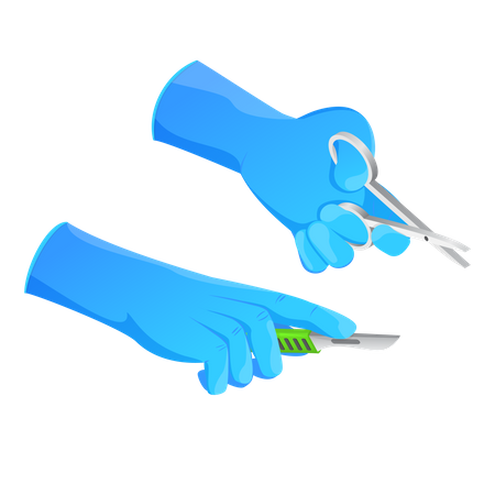 Doctor Holding a Scalpel and Forceps  Illustration