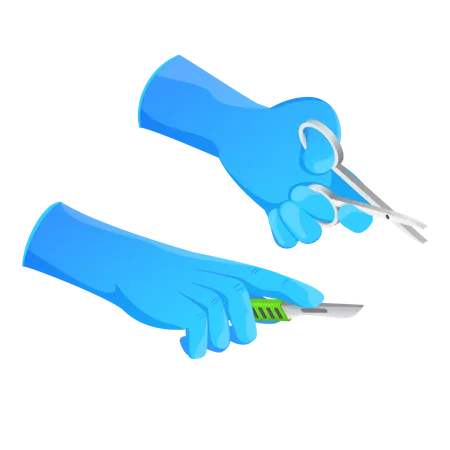 Doctor Holding a Scalpel and Forceps  Illustration
