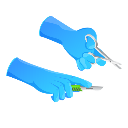 Doctor Holding a Scalpel and Forceps  Illustration