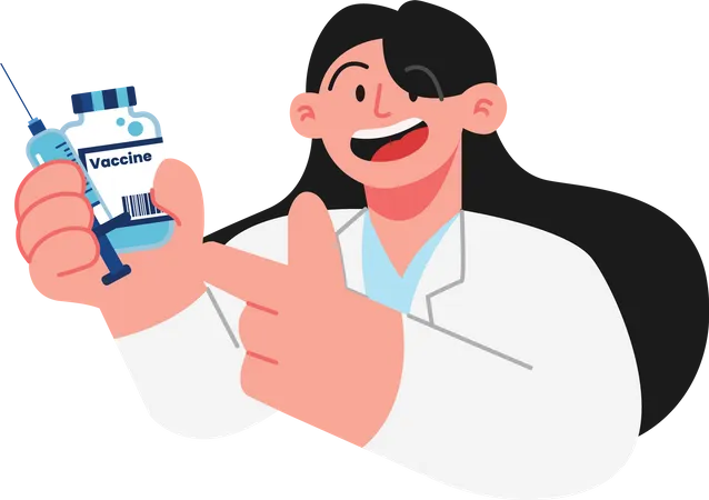Doctor holding a vaccine vial & injection  イラスト