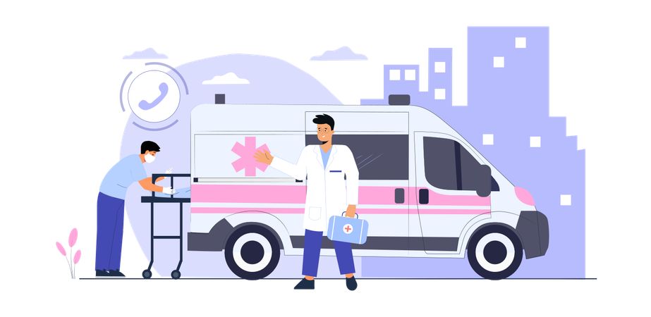 Doctor holding first aid box going for medical emergency  Illustration