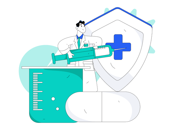 Doctor holding injection  Illustration